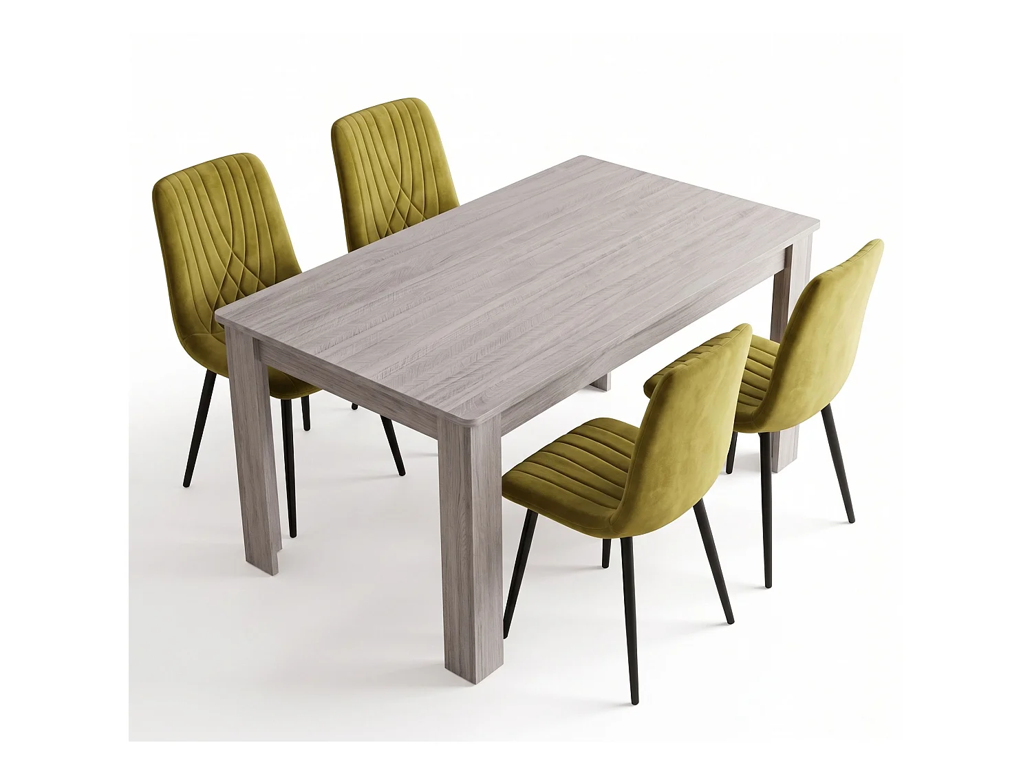 Arrow Grey Dining Table Set with 4 Green Velvet Diamond Chairs 4 Seater Kitchen Dining Set
