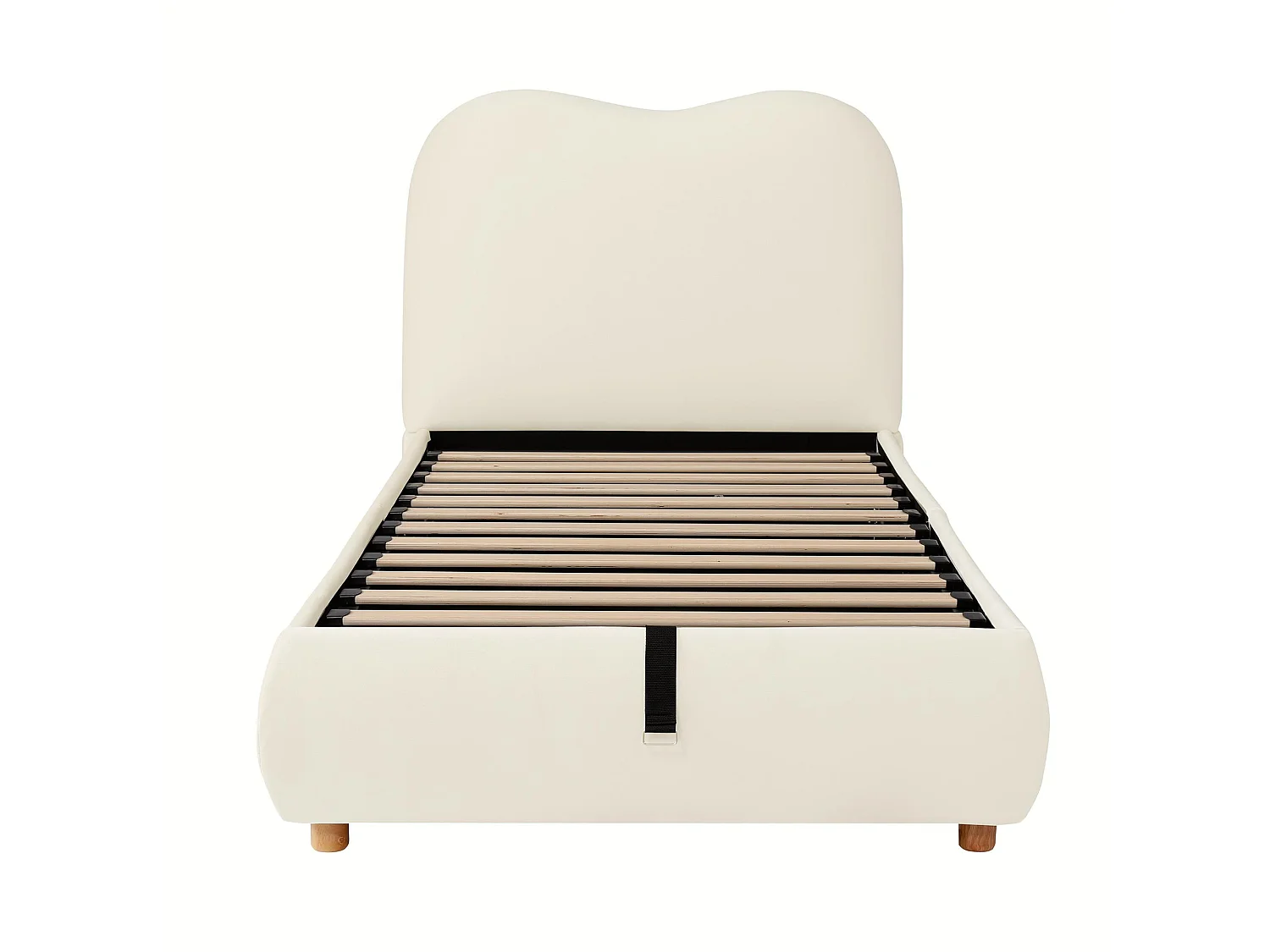 Lit rembourré pour enfant 90 × 200 cm, rangement hydraulique, avec sommier, tête de lit, tête de lit rembourrée, velours, beige