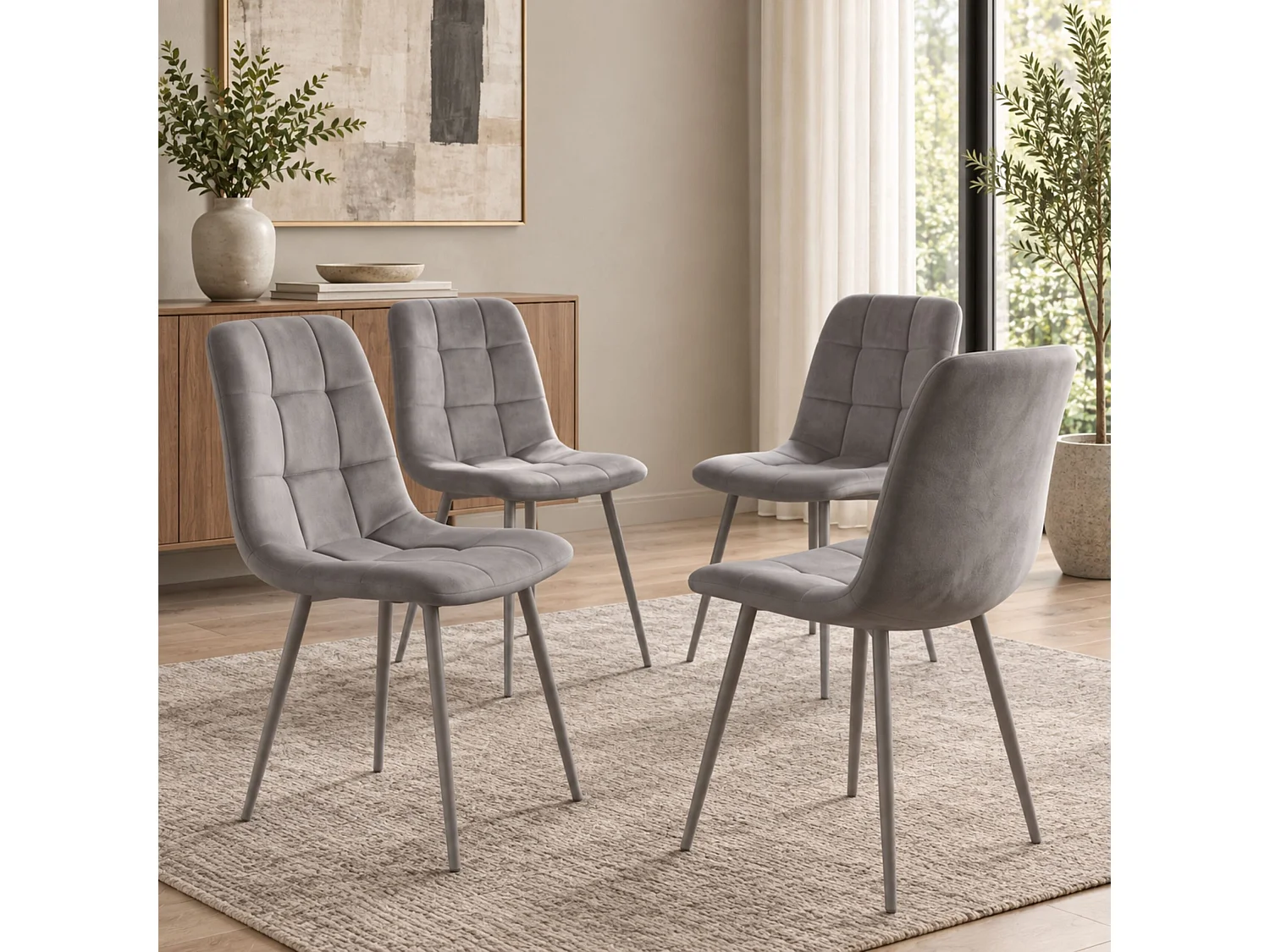 Modern Arrow Grey Dining Table Set with 4 Grey Nova Chairs and Grey Nova Bench 6 Seater for Kitchen