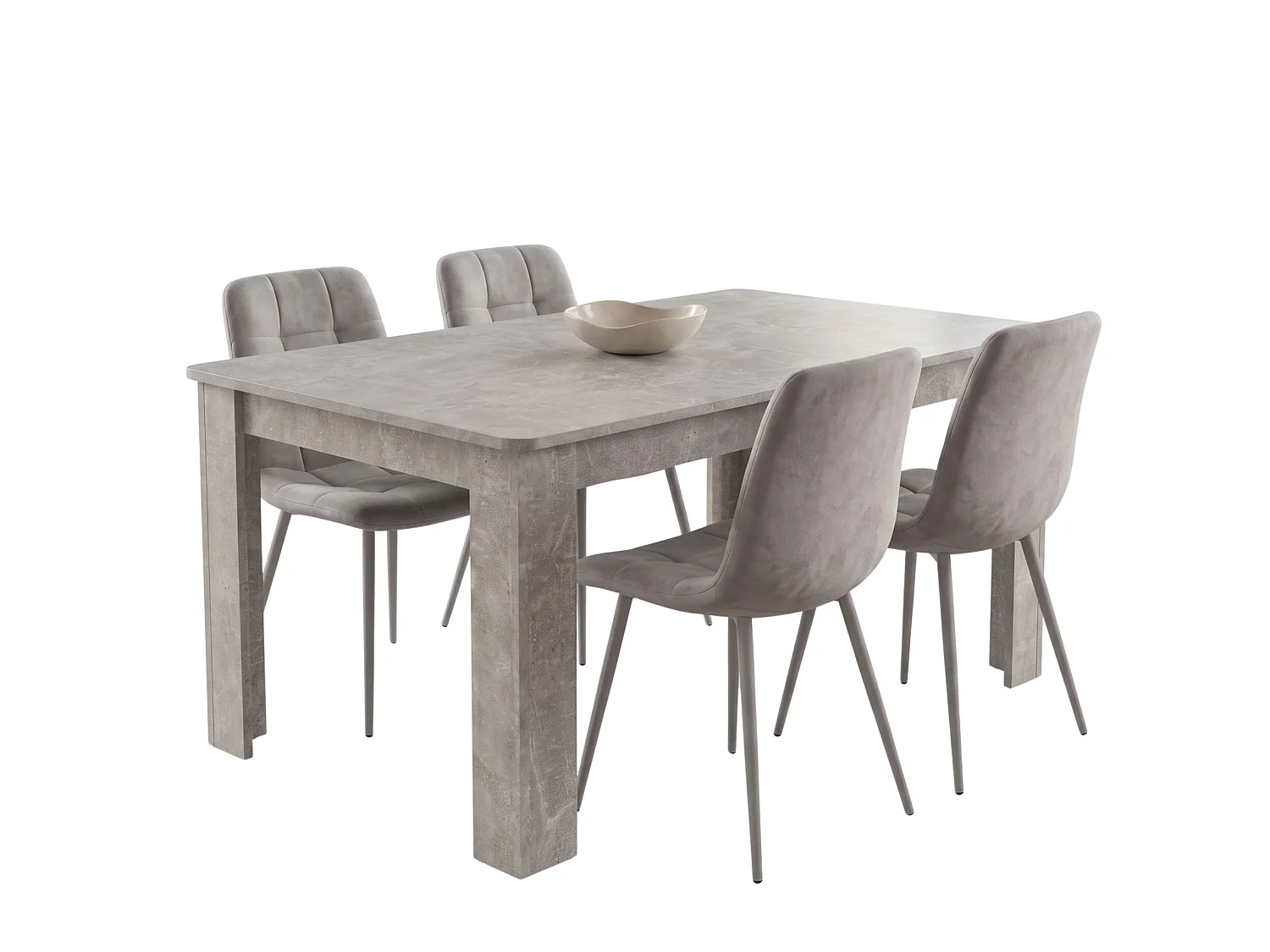 Modern Stone Grey Dining Table Set with 4 Grey Nova Velvet Chairs 4 Seater Kitchen Dining Set