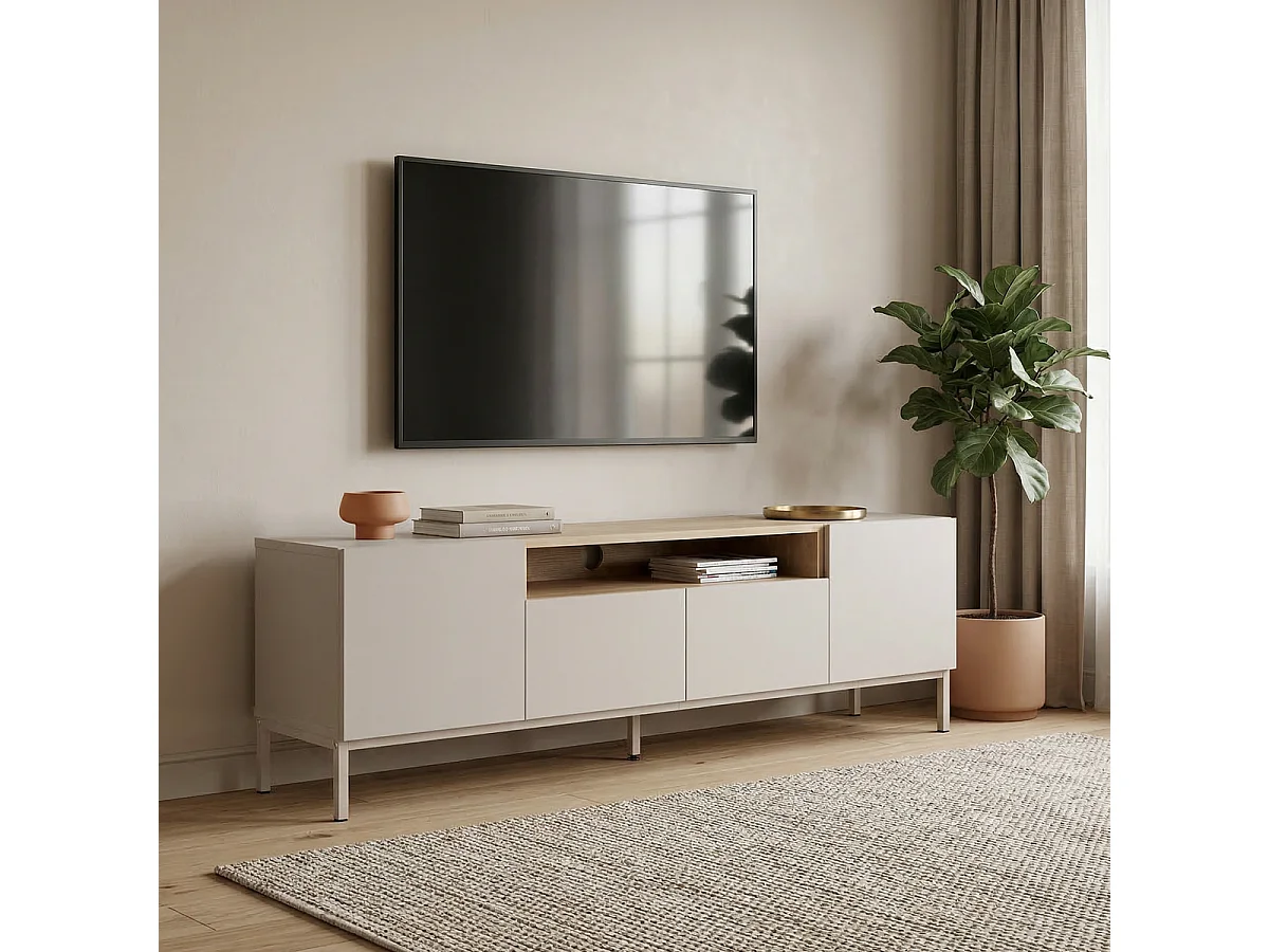 TV-meubel, 4 deuren, 1 nis L160 cm - OLIVER