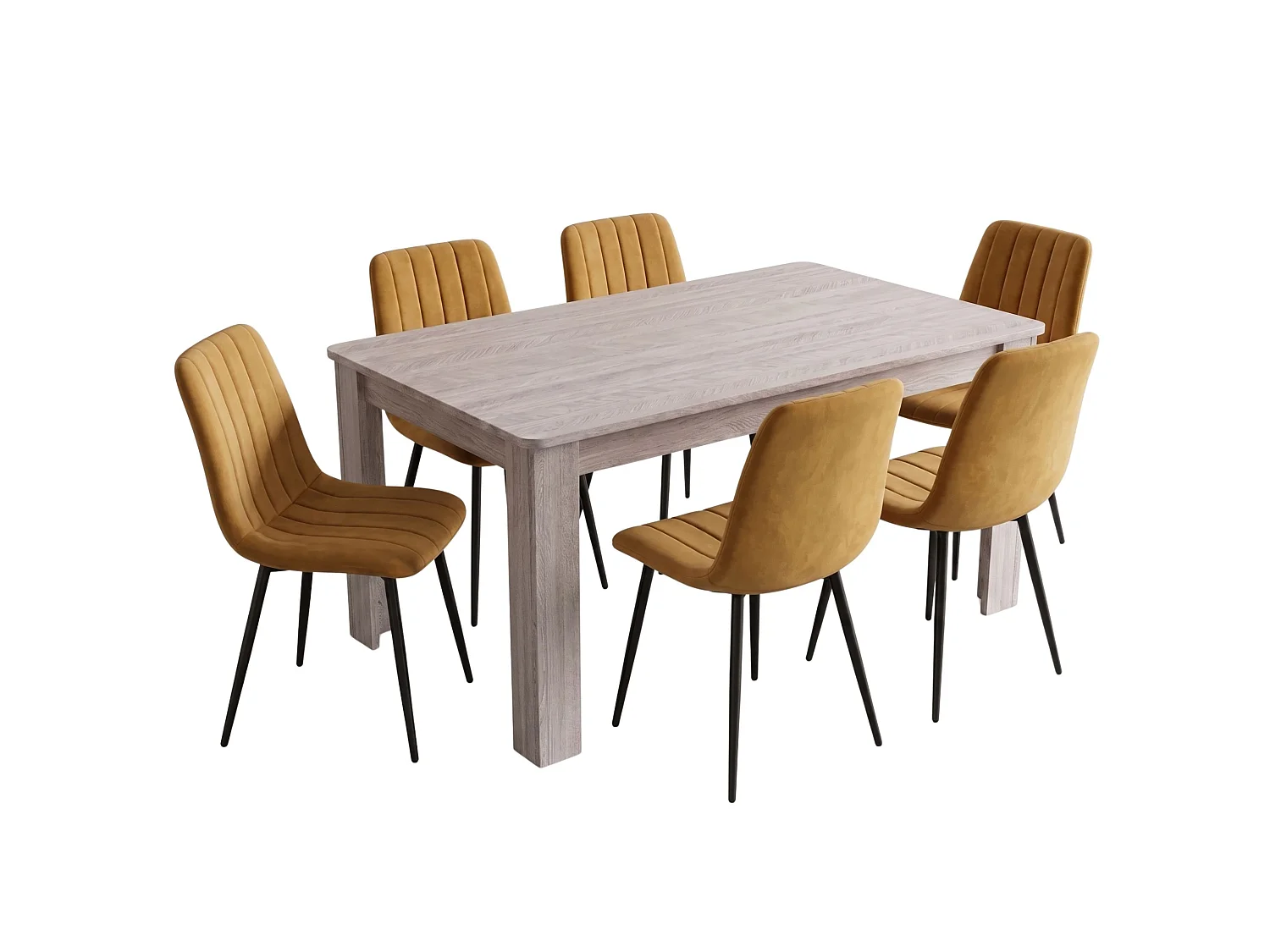 Modern Arrow Grey Dining Table Set with 6 Brown Velvet Chairs 6 Seater Kitchen Dining Furniture Set