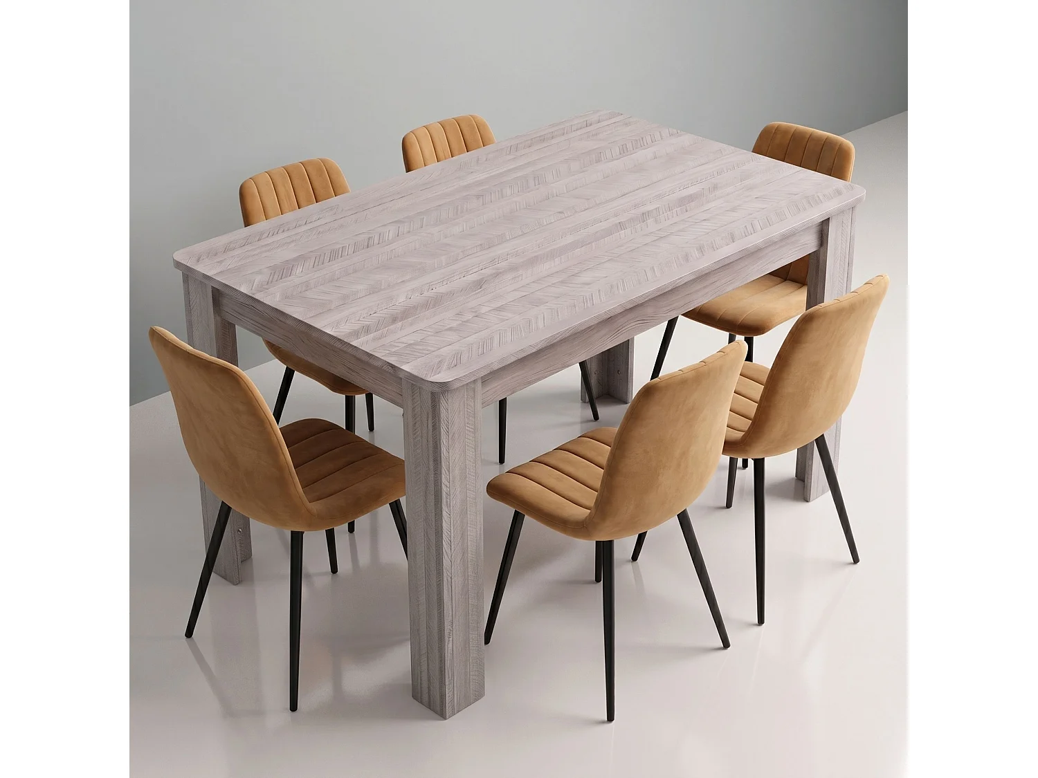 Modern Arrow Grey Dining Table Set with 6 Brown Velvet Chairs 6 Seater Kitchen Dining Furniture Set