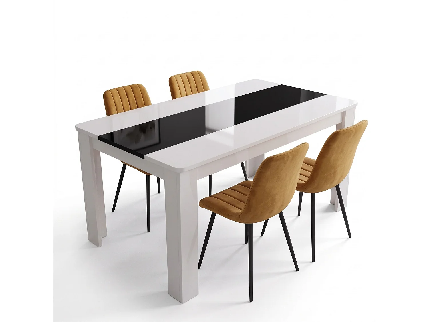 White and Black Dining Table Set with 4 Brown Velvet Chairs 4 Seater Kitchen Dining Furniture Set