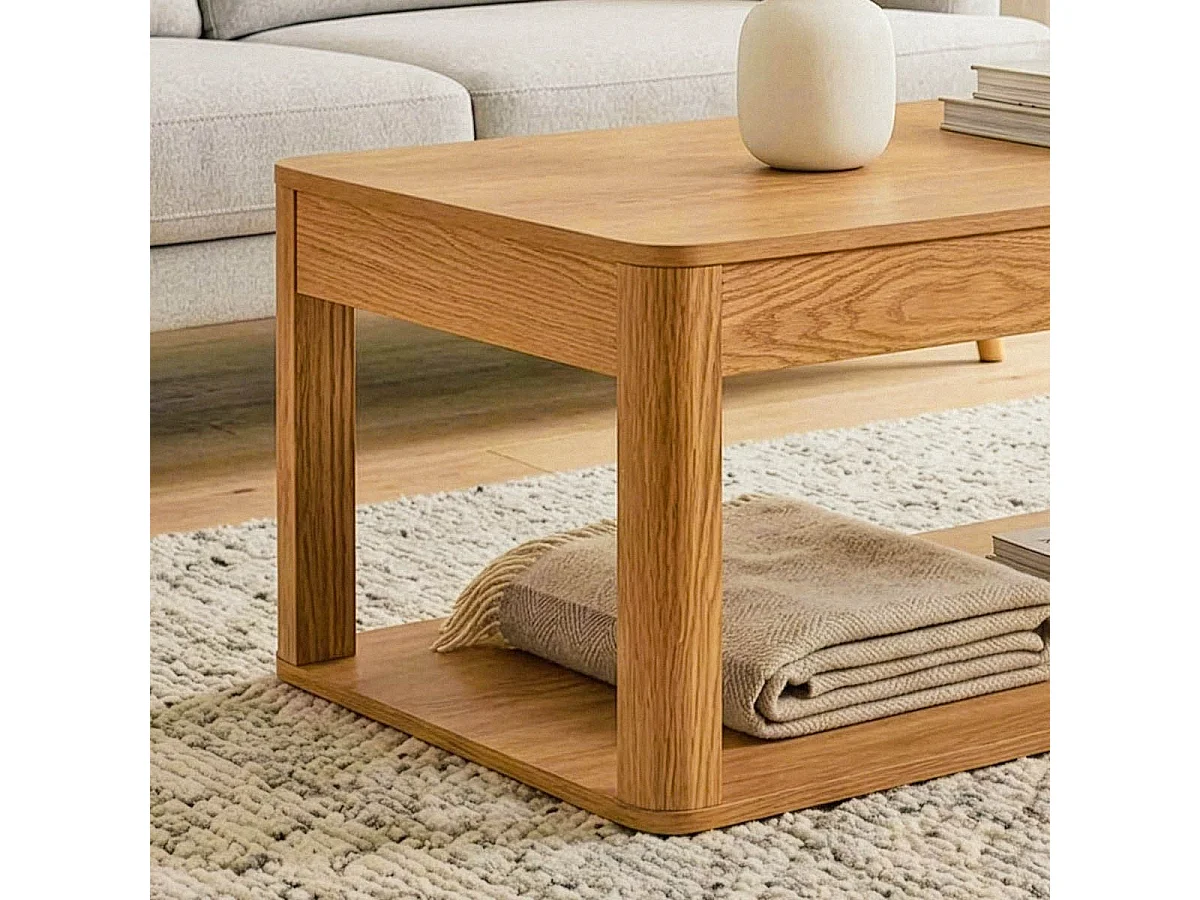 Table basse avec 2 plateaux rectangulaires effet bois L90 cm - CELIA