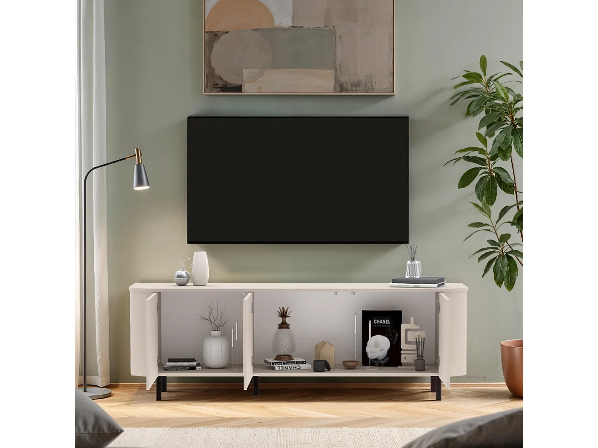 Mobile TV 3 ante bordi arrotondati cashmere L180,2 cm - BORA