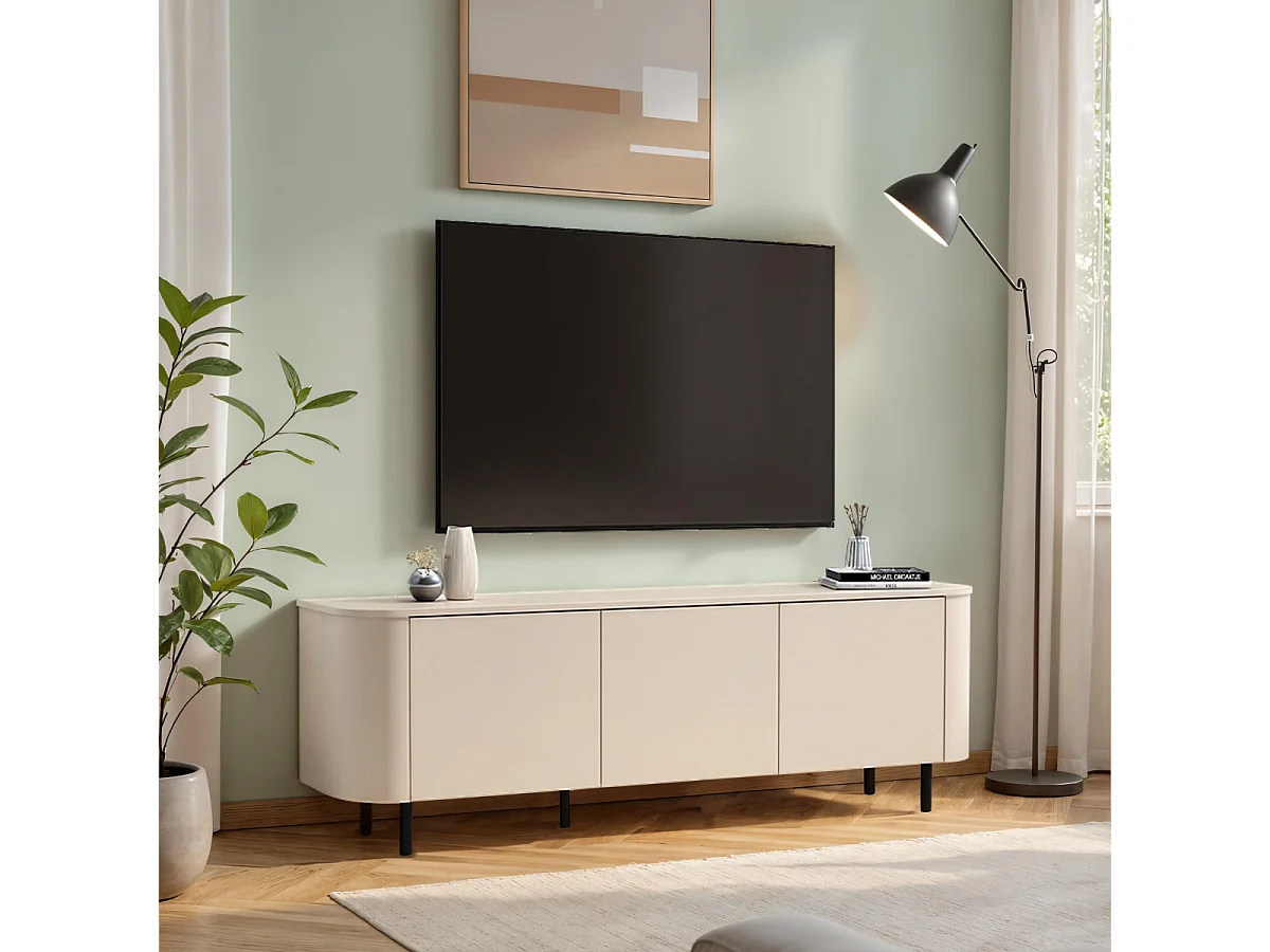 Mobile TV 3 ante bordi arrotondati cashmere L180,2 cm - BORA