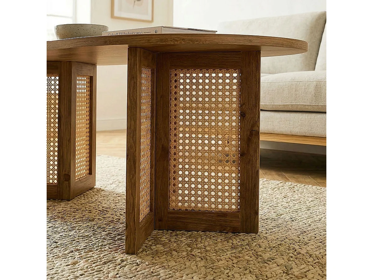 Table basse ovale avec piètements rotin L120 cm - TALIA