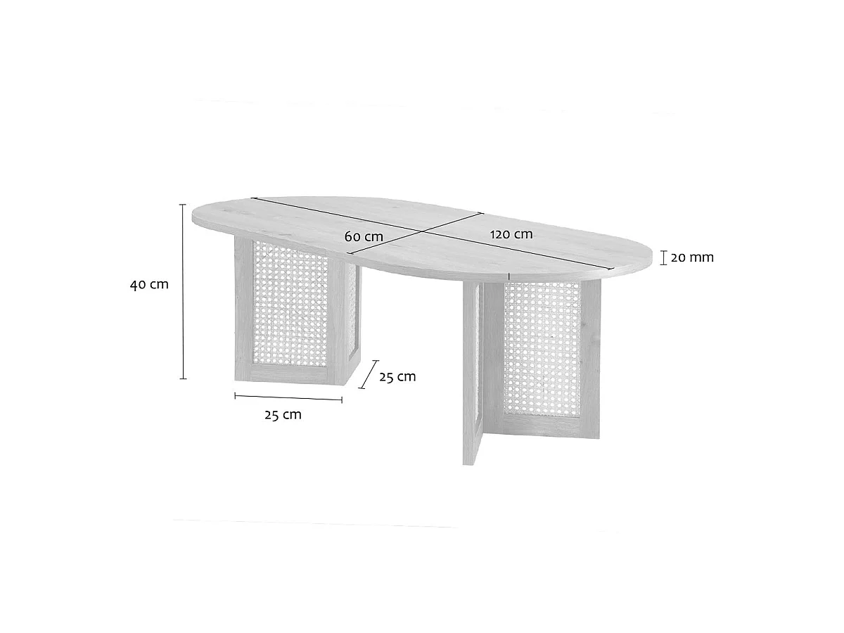Table basse ovale avec piètements rotin L120 cm - TALIA