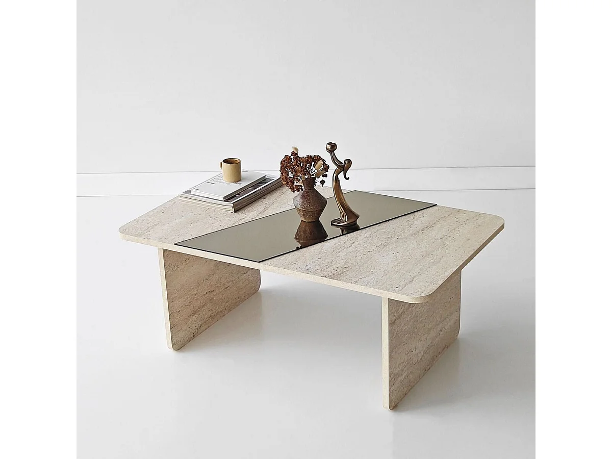 Table basse rectangulaire avec miroir L120 cm SOLEA