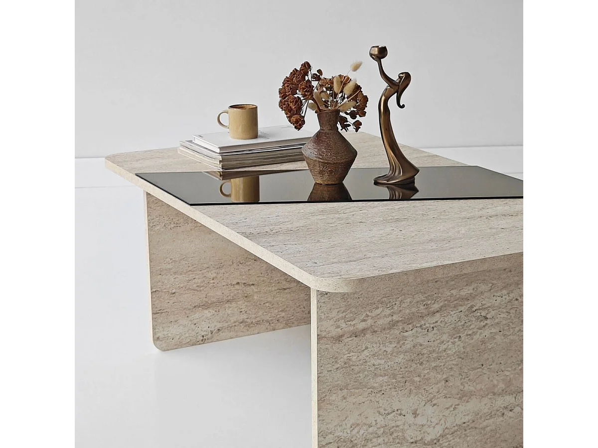 Table basse rectangulaire avec miroir L120 cm SOLEA