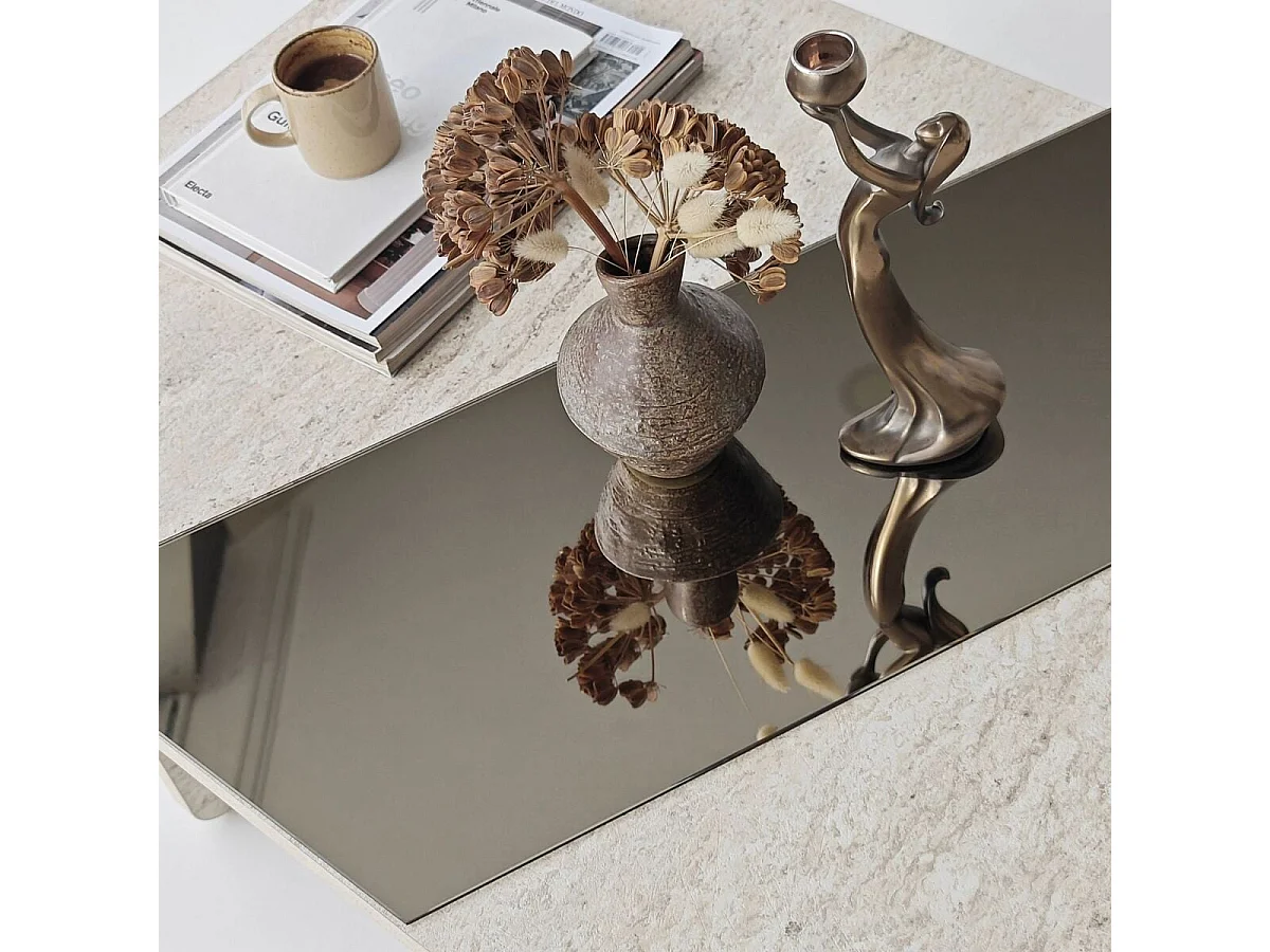 Table basse rectangulaire avec miroir L120 cm SOLEA