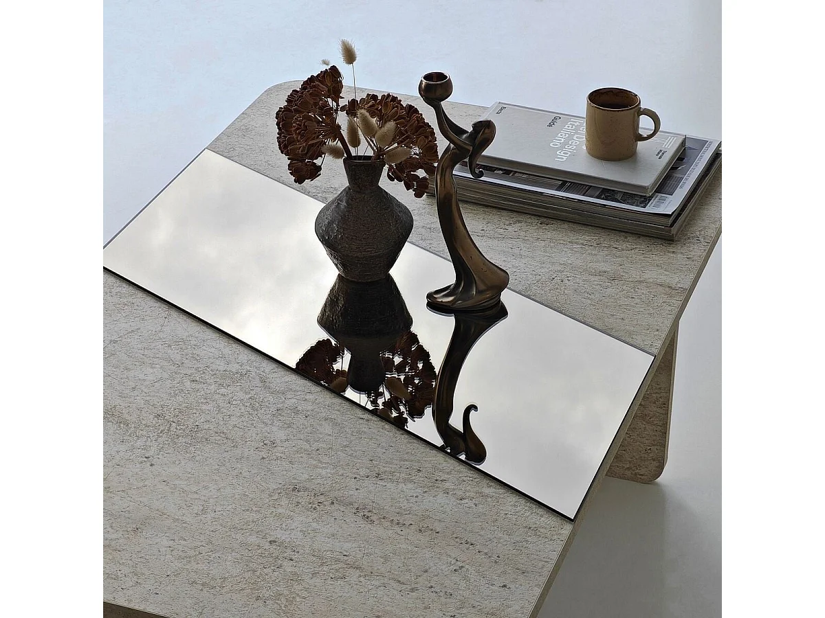 Table basse rectangulaire avec miroir L120 cm SOLEA