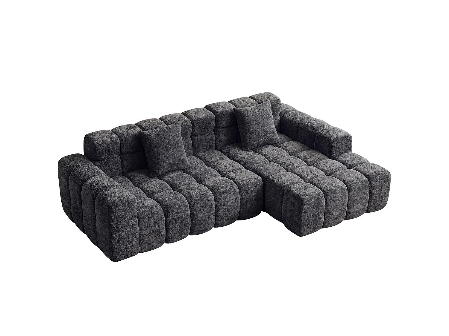 Canapé d'angle modulable 3 places en tissu chenille – Assise profonde - Gris
