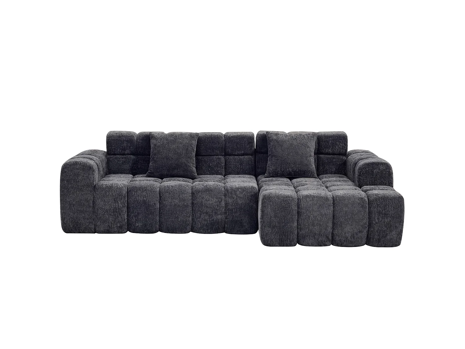 Canapé d'angle modulable 3 places en tissu chenille – Assise profonde - Gris