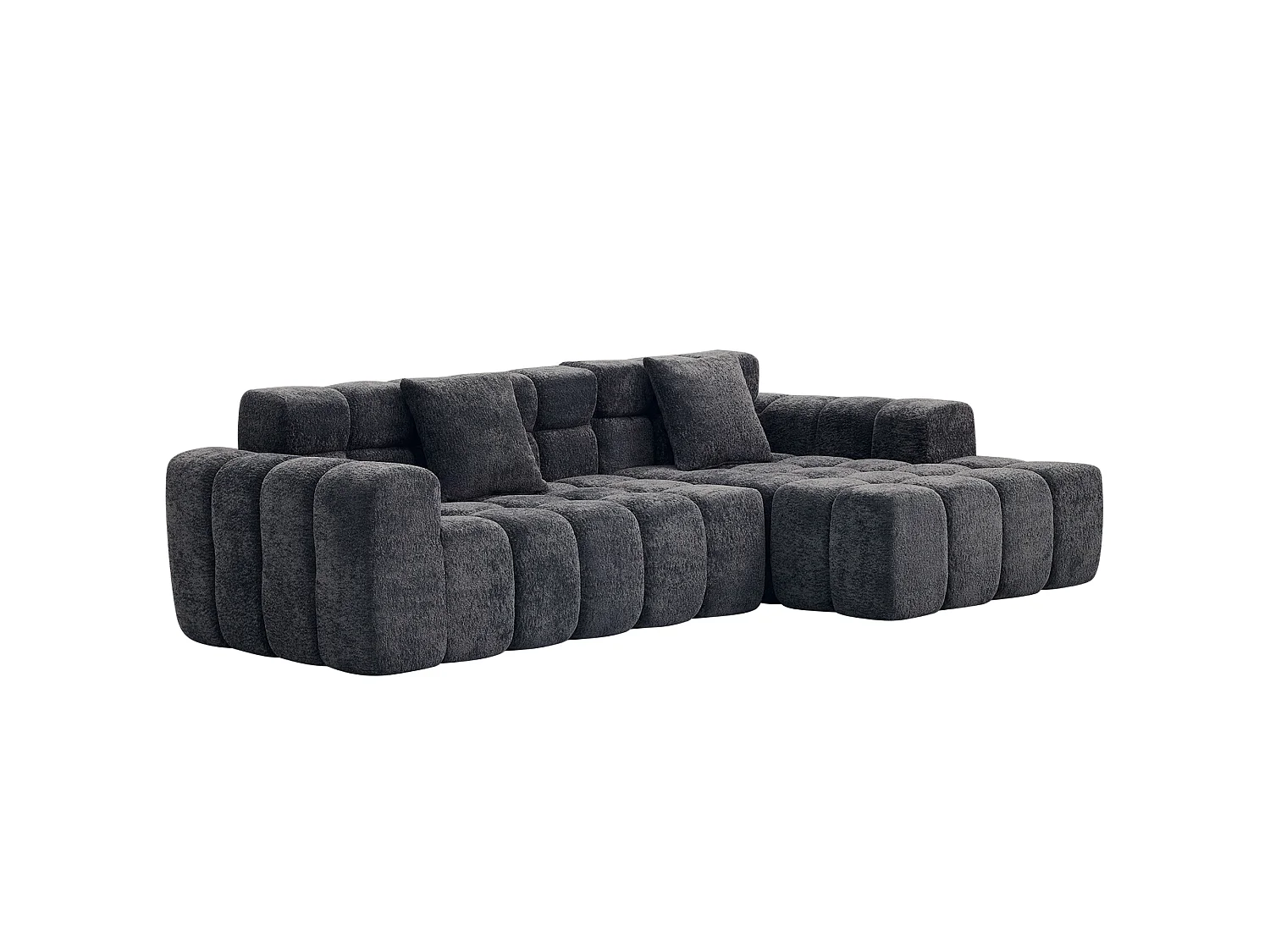 Canapé d'angle modulable 3 places en tissu chenille – Assise profonde - Gris