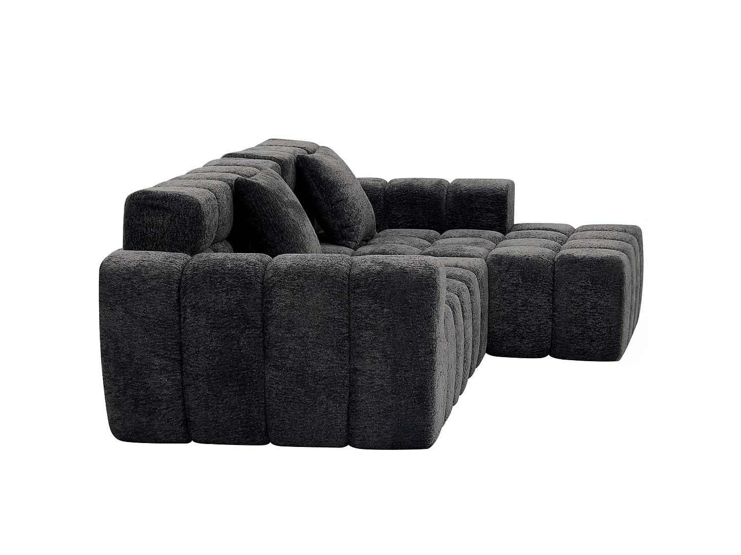 Canapé d'angle modulable 3 places en tissu chenille – Assise profonde - Gris