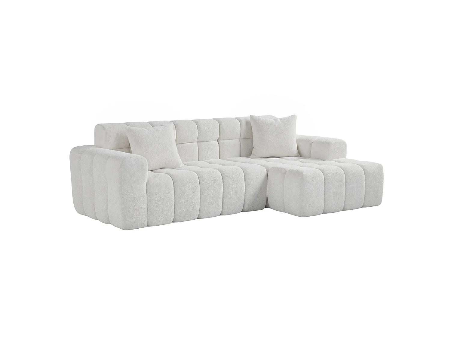 Canapé d'angle modulable 3 places en tissu chenille – Assise profonde - Blanc