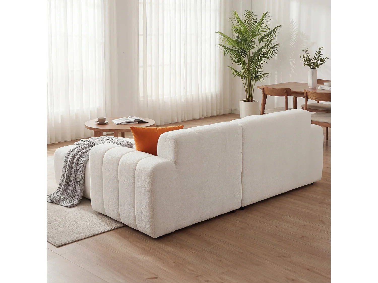 Canapé d'angle modulable 3 places en tissu chenille – Assise profonde - Blanc