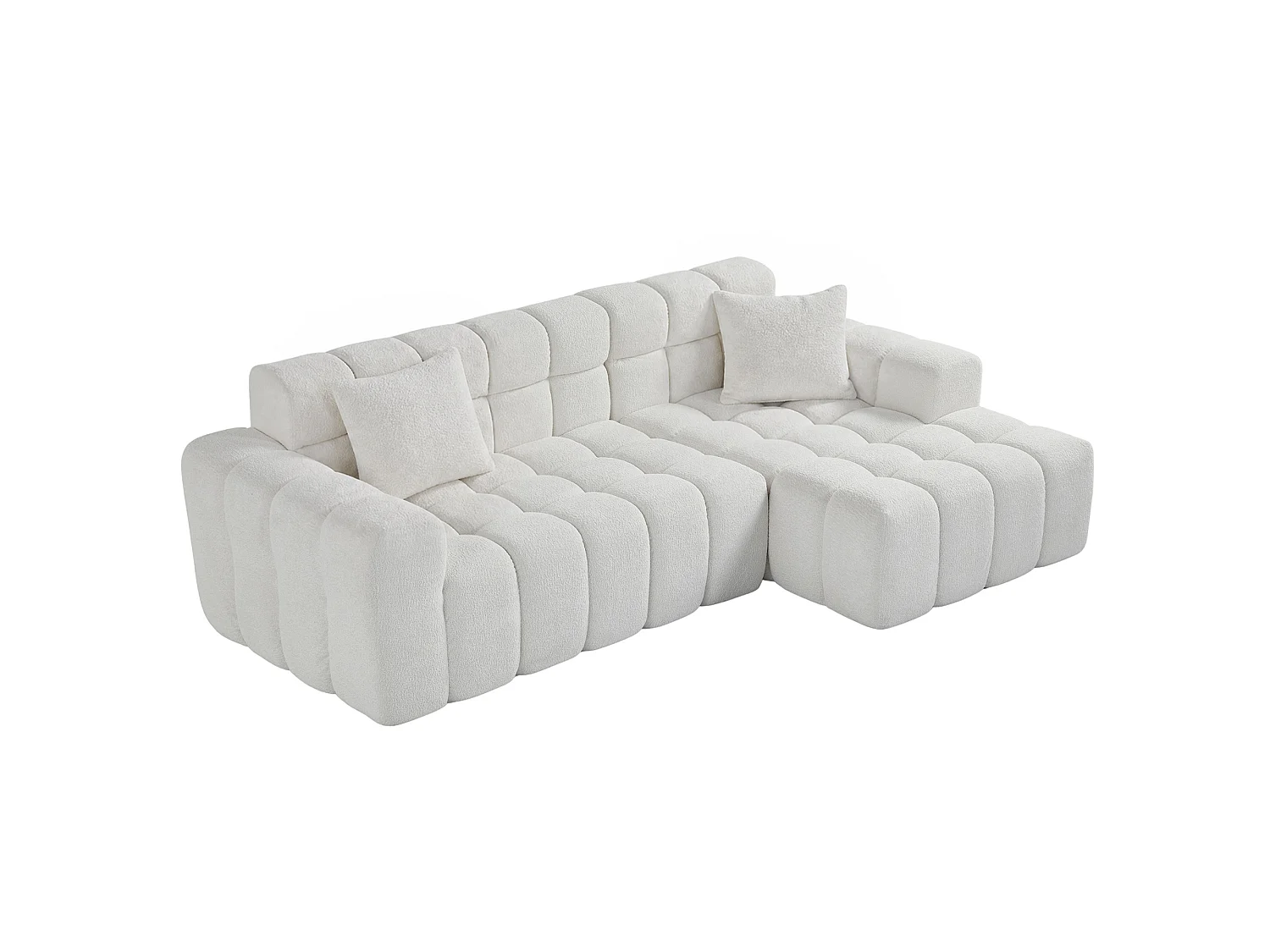 Canapé d'angle modulable 3 places en tissu chenille – Assise profonde - Blanc