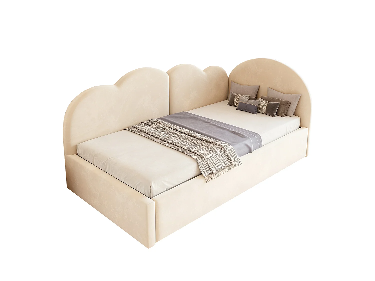 Lit banquette extensible 90 x 200 cm et 90 x 190 cm - Velours beige