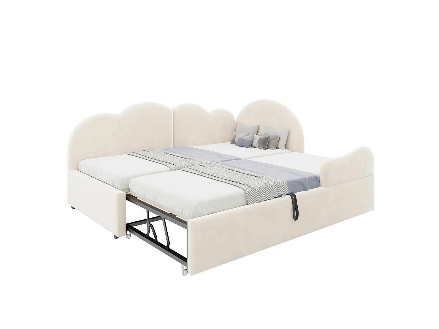 Lit banquette extensible 90 x 200 cm et 90 x 190 cm - Velours beige