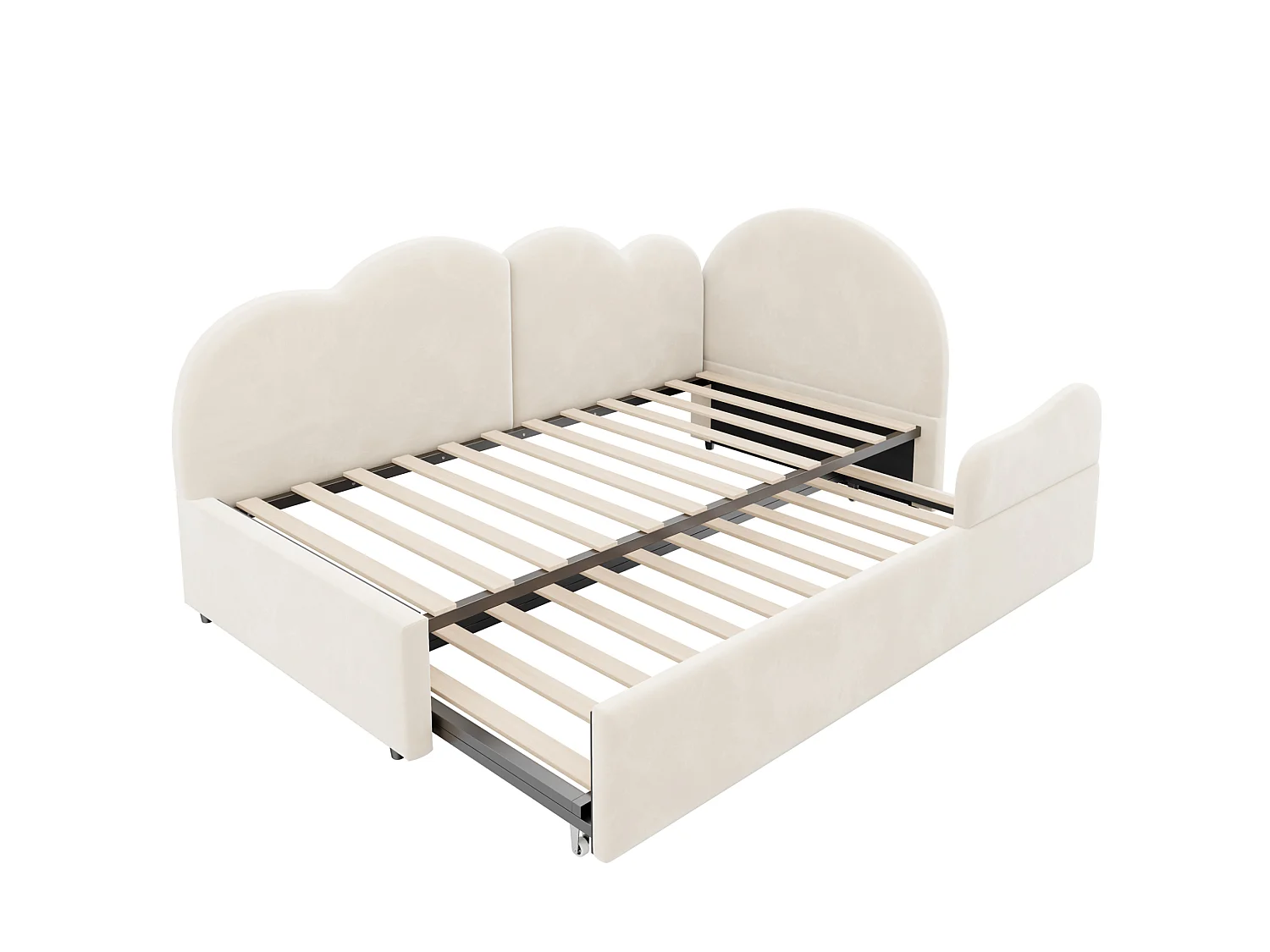 Lit banquette extensible 90 x 200 cm et 90 x 190 cm - Velours beige