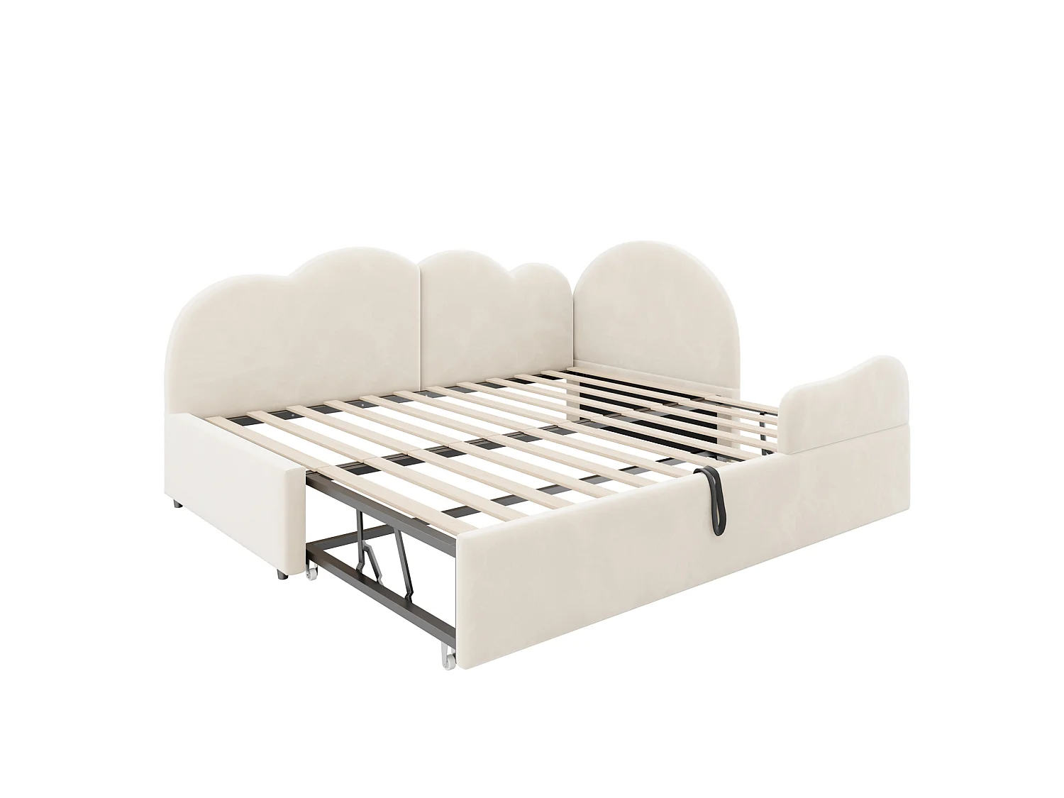 Lit banquette extensible 90 x 200 cm et 90 x 190 cm - Velours beige