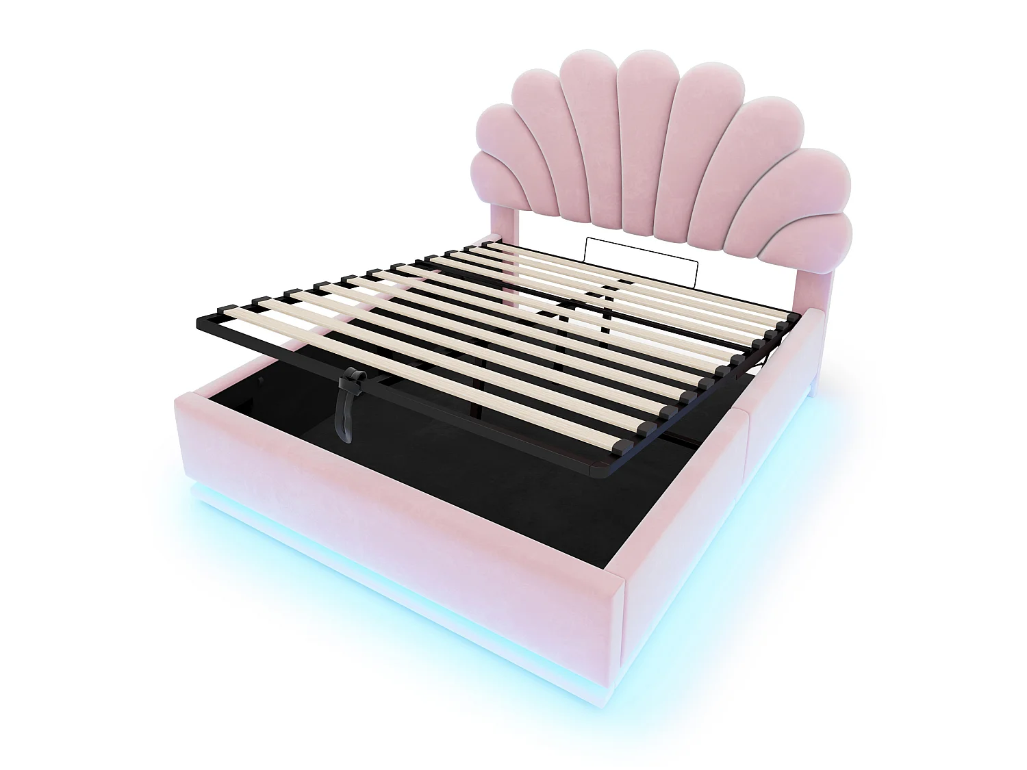 Lit coffre adulte 140 x 200 cm en velours avec éclairage LED - Rose