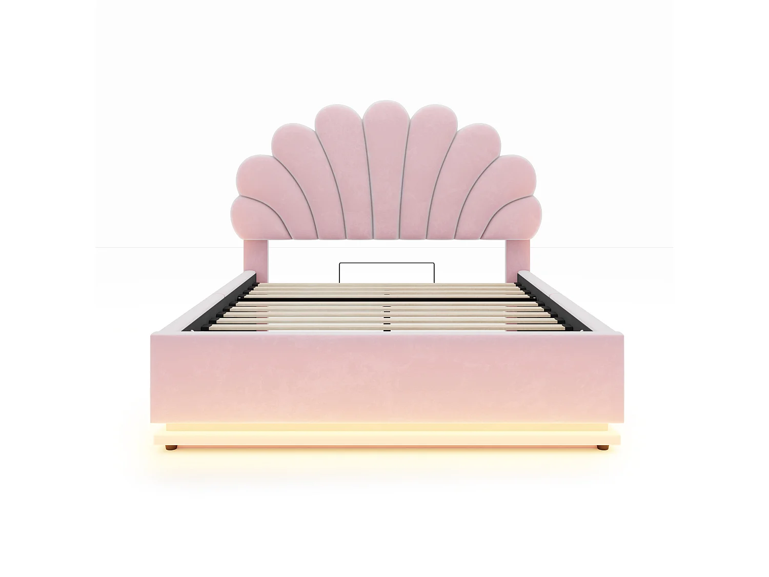 Lit coffre adulte 140 x 200 cm en velours avec éclairage LED - Rose