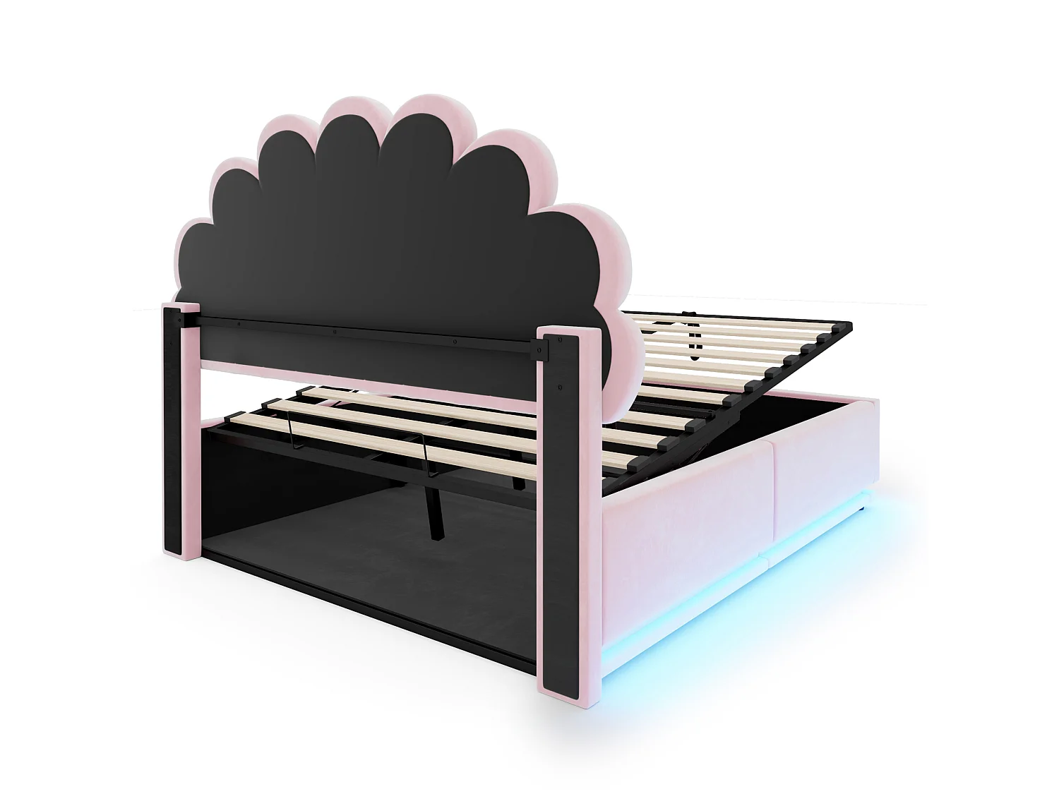 Lit coffre adulte 140 x 200 cm en velours avec éclairage LED - Rose