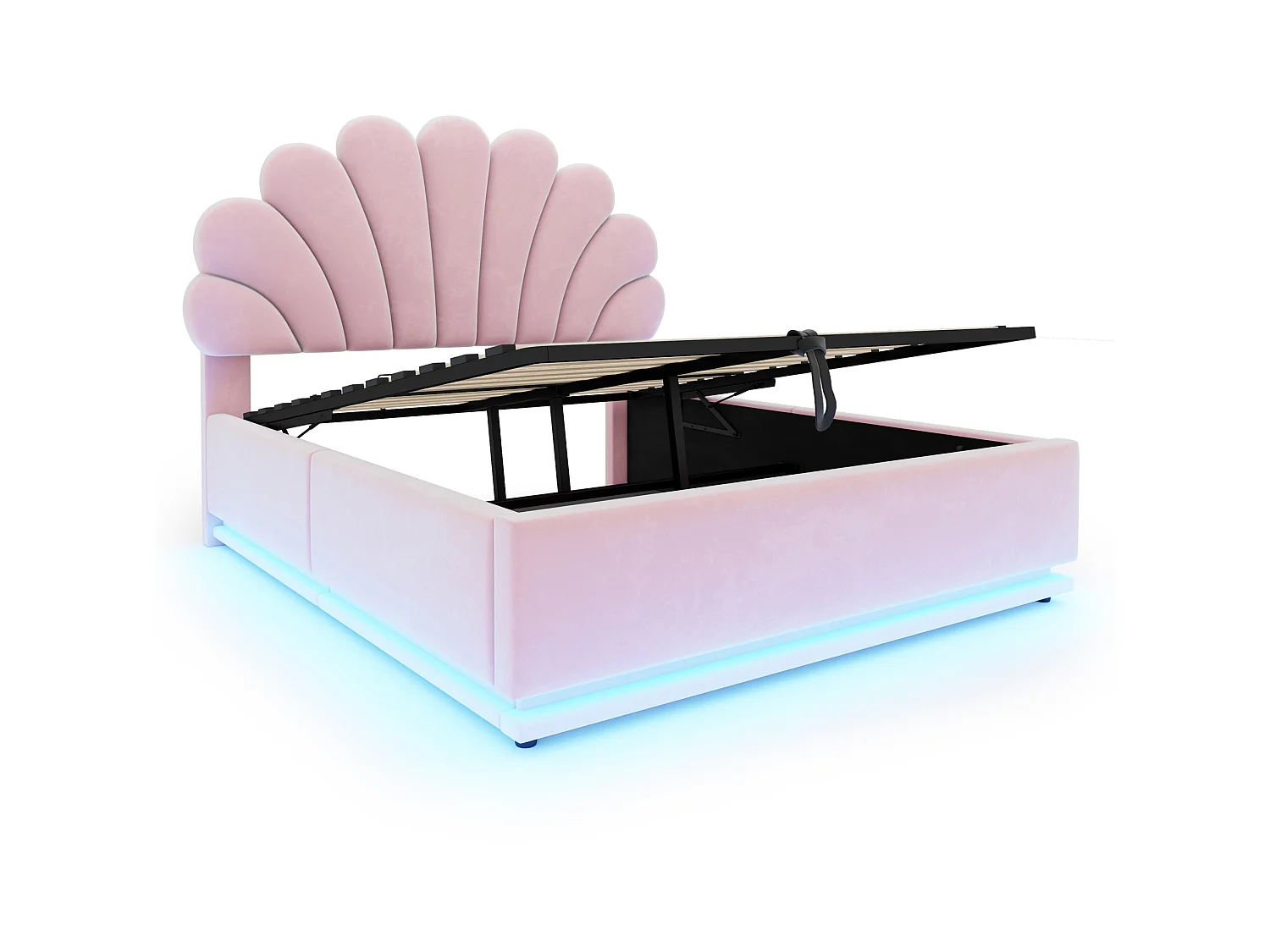 Lit coffre adulte 140 x 200 cm en velours avec éclairage LED - Rose
