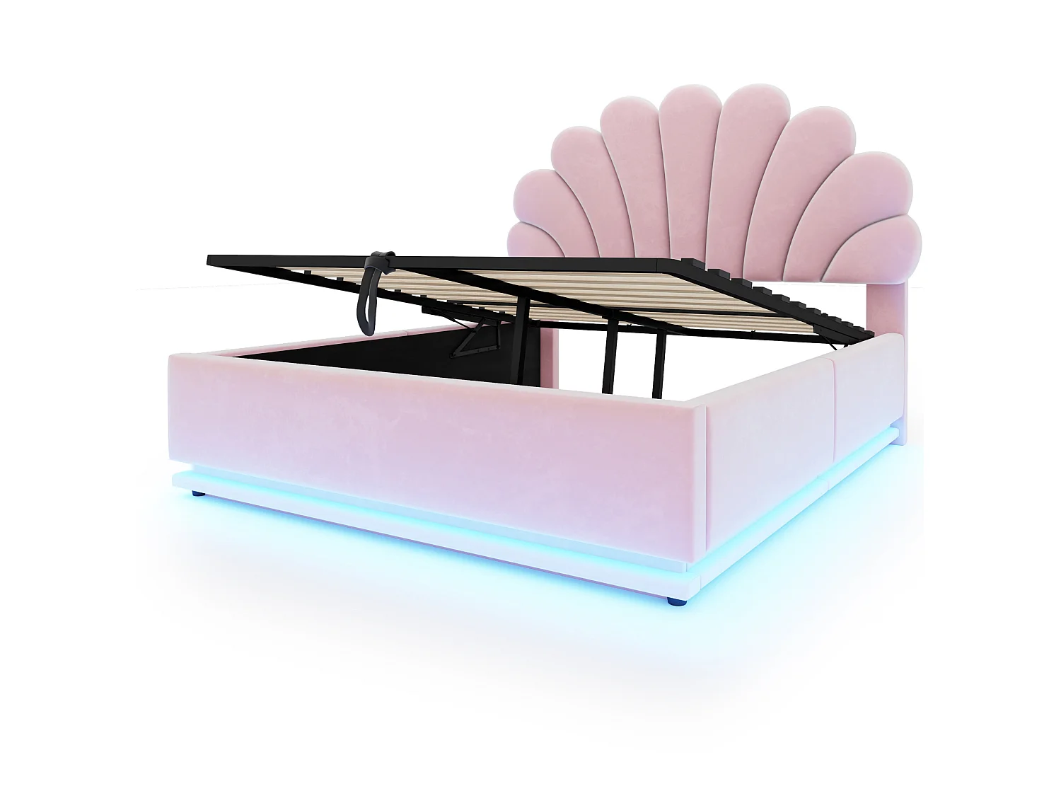 Lit coffre adulte 140 x 200 cm en velours avec éclairage LED - Rose