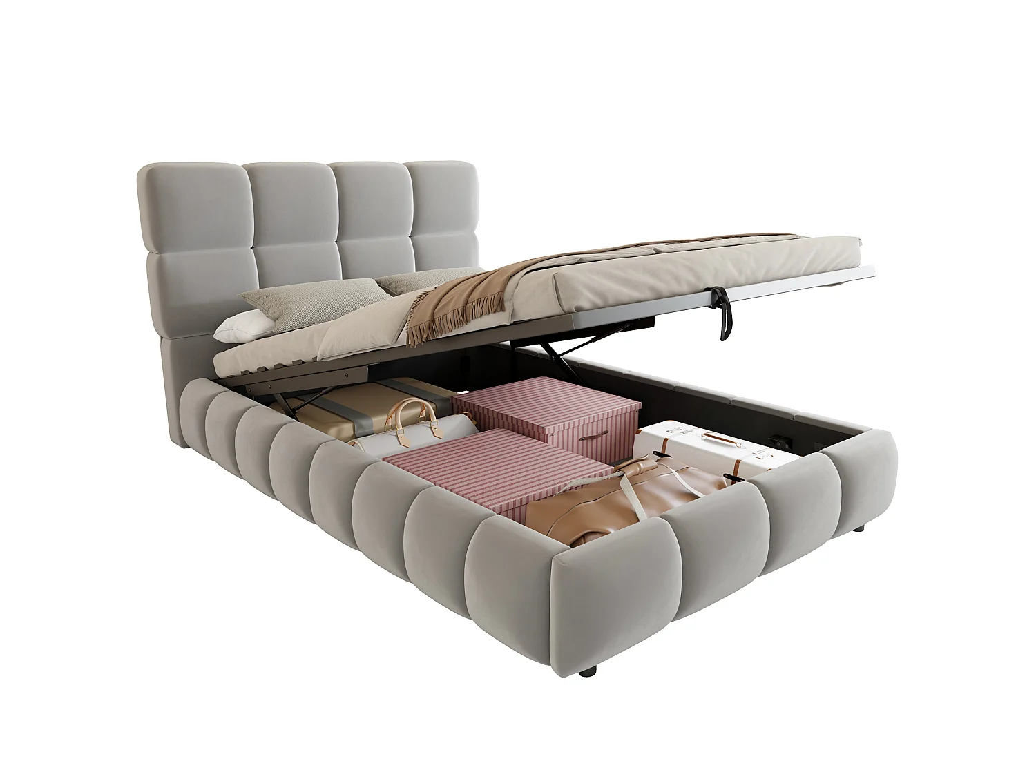 Lit coffre enfant 90 x 200 cm avec bandeau lumineux - Velours gris