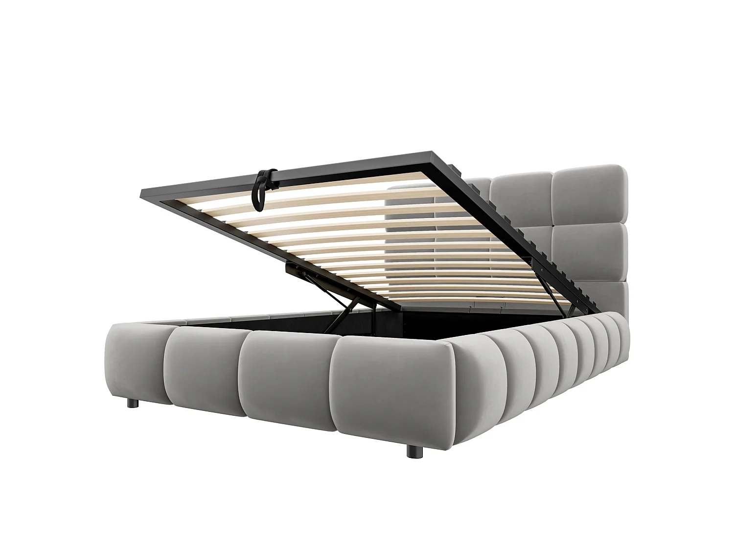 Lit coffre enfant 90 x 200 cm avec bandeau lumineux - Velours gris