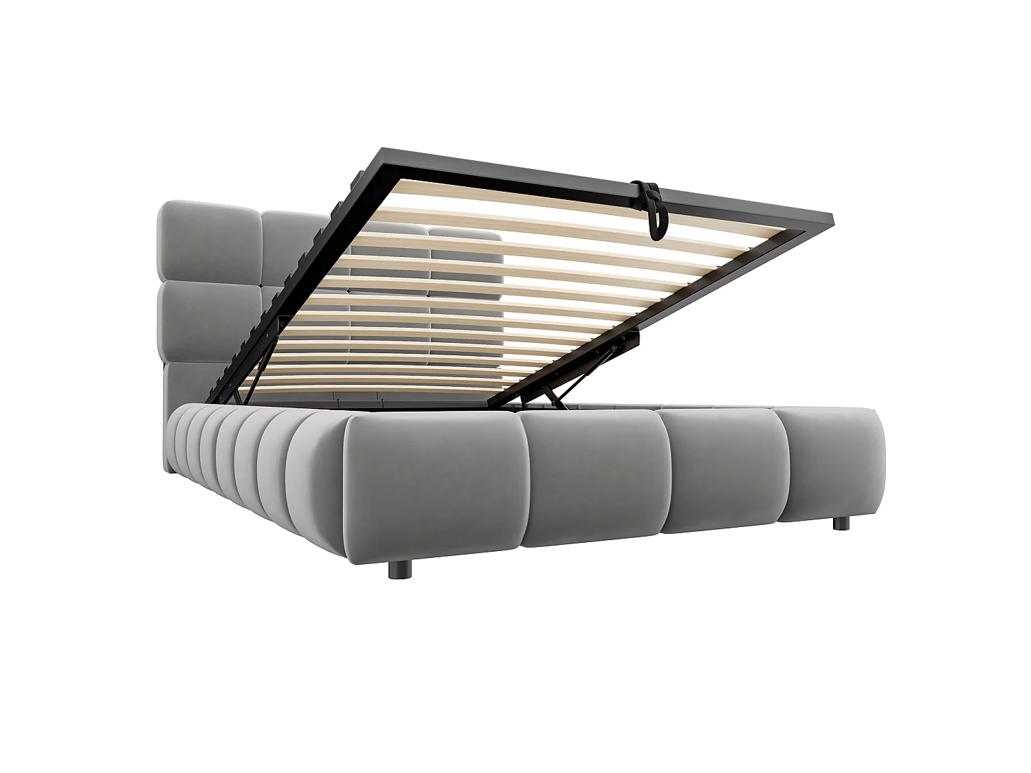 Lit coffre enfant 90 x 200 cm avec bandeau lumineux - Velours gris