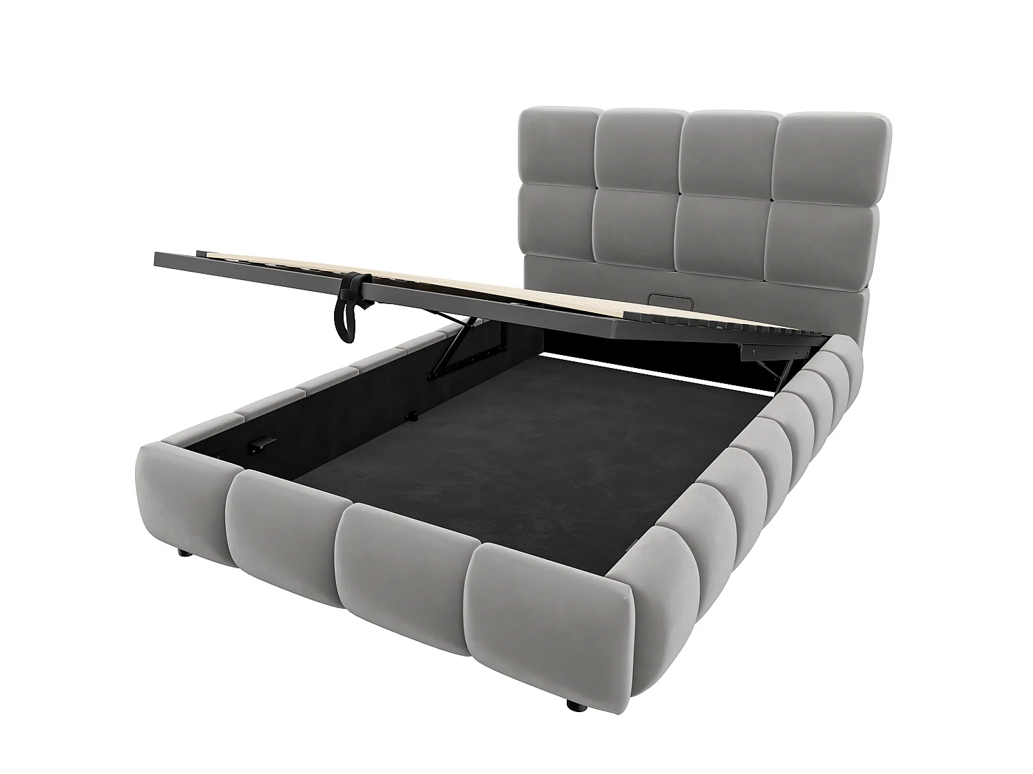 Lit coffre enfant 90 x 200 cm avec bandeau lumineux - Velours gris