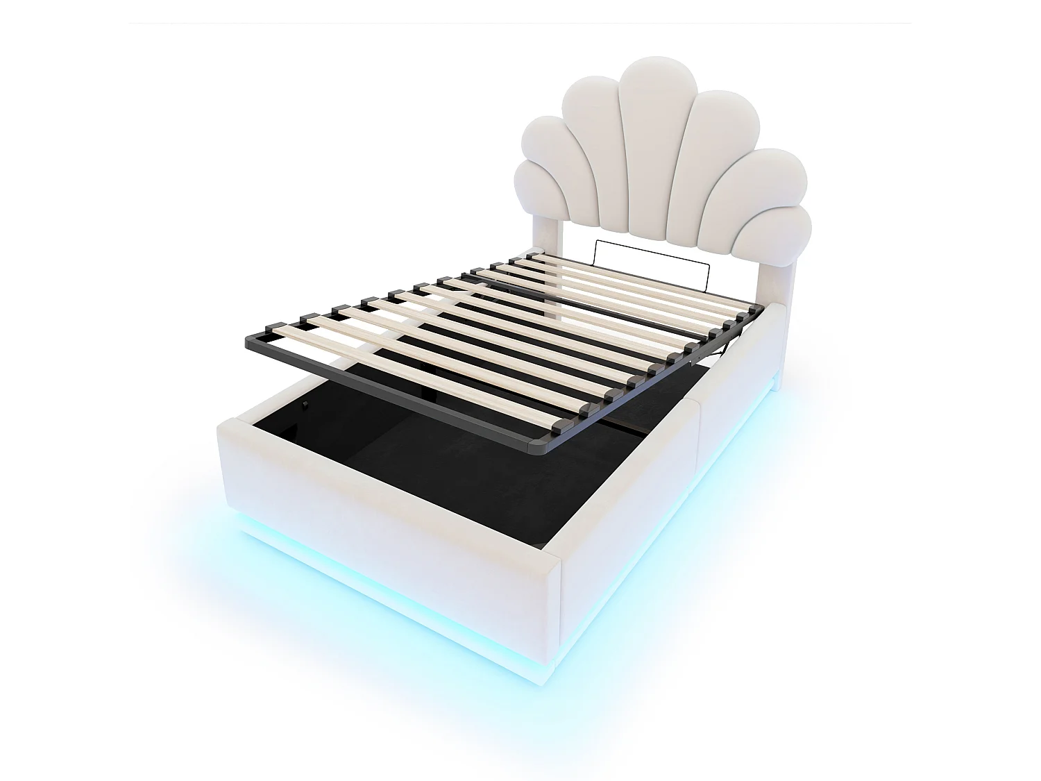 Lit coffre 90 x 200 cm en velours avec éclairage LED - Beige