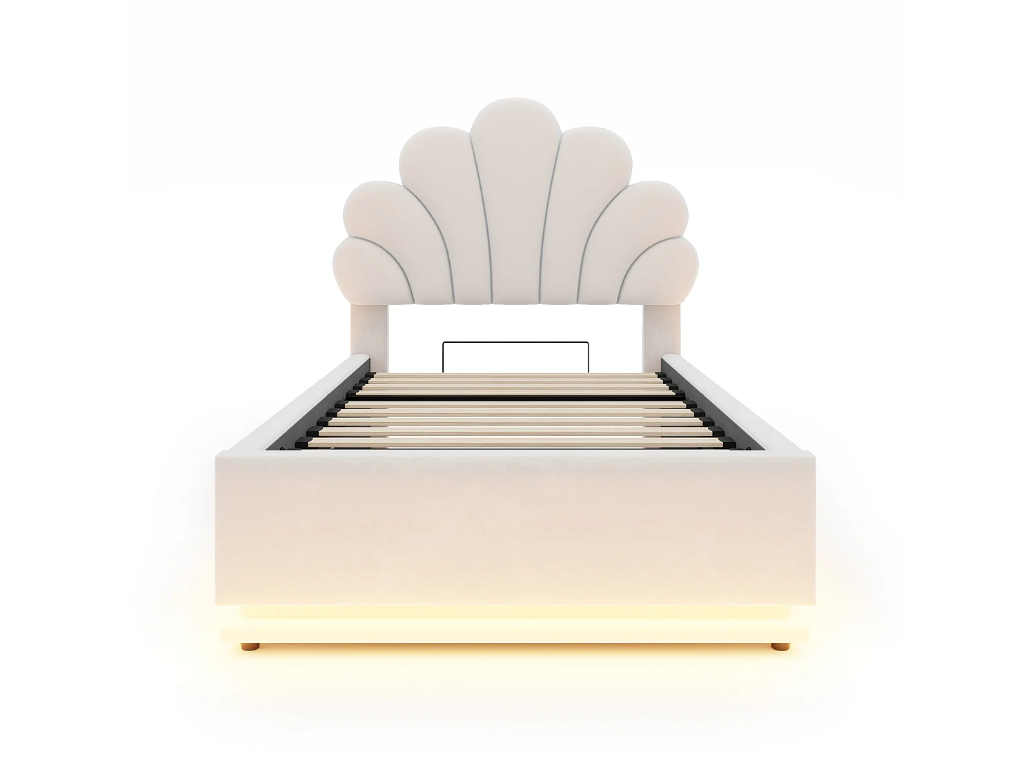 Lit coffre 90 x 200 cm en velours avec éclairage LED - Beige