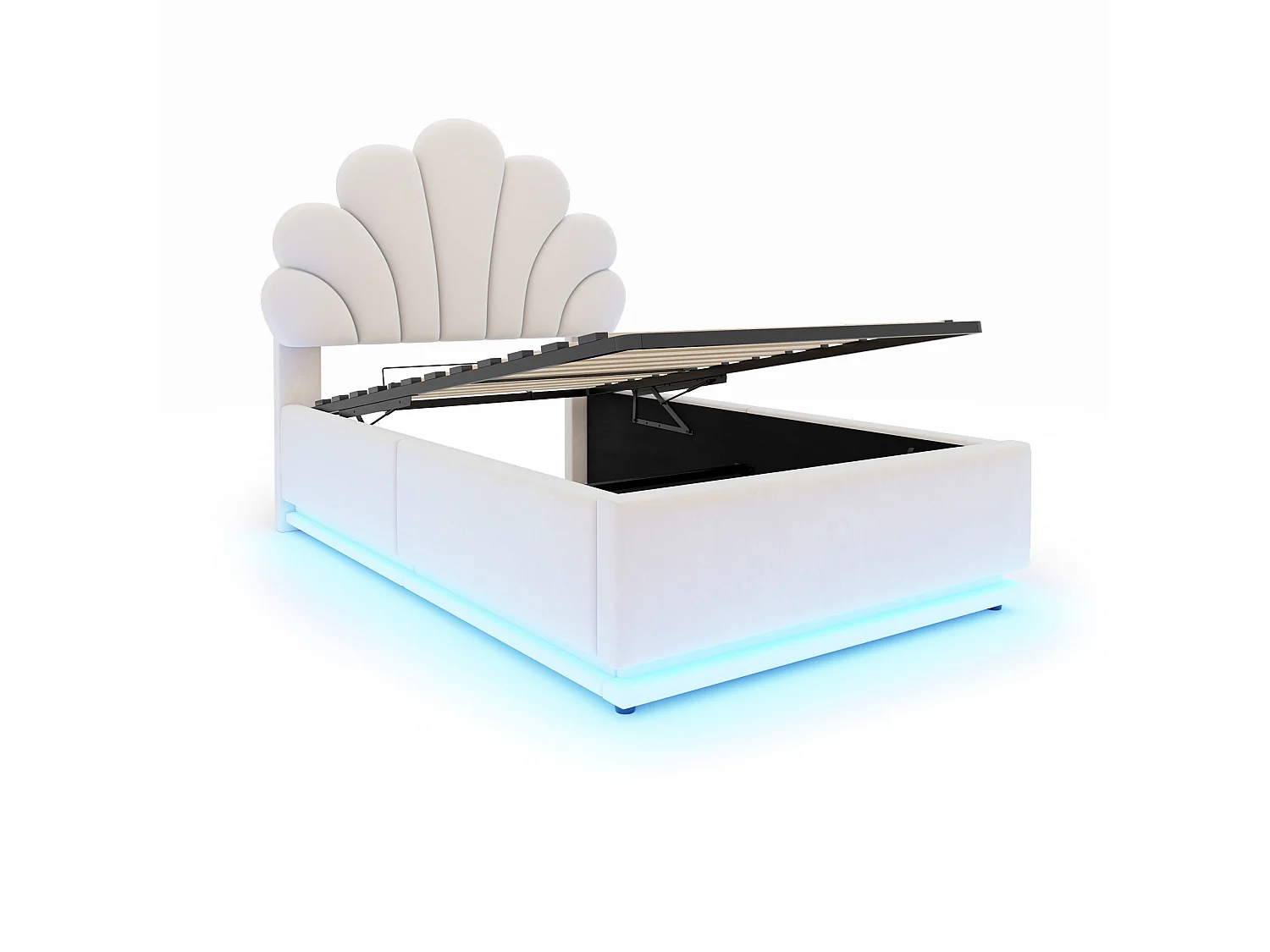 Lit coffre 90 x 200 cm en velours avec éclairage LED - Beige
