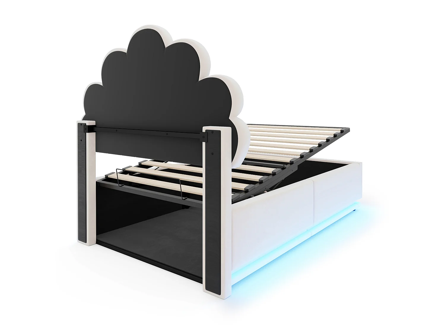 Lit coffre 90 x 200 cm en velours avec éclairage LED - Beige