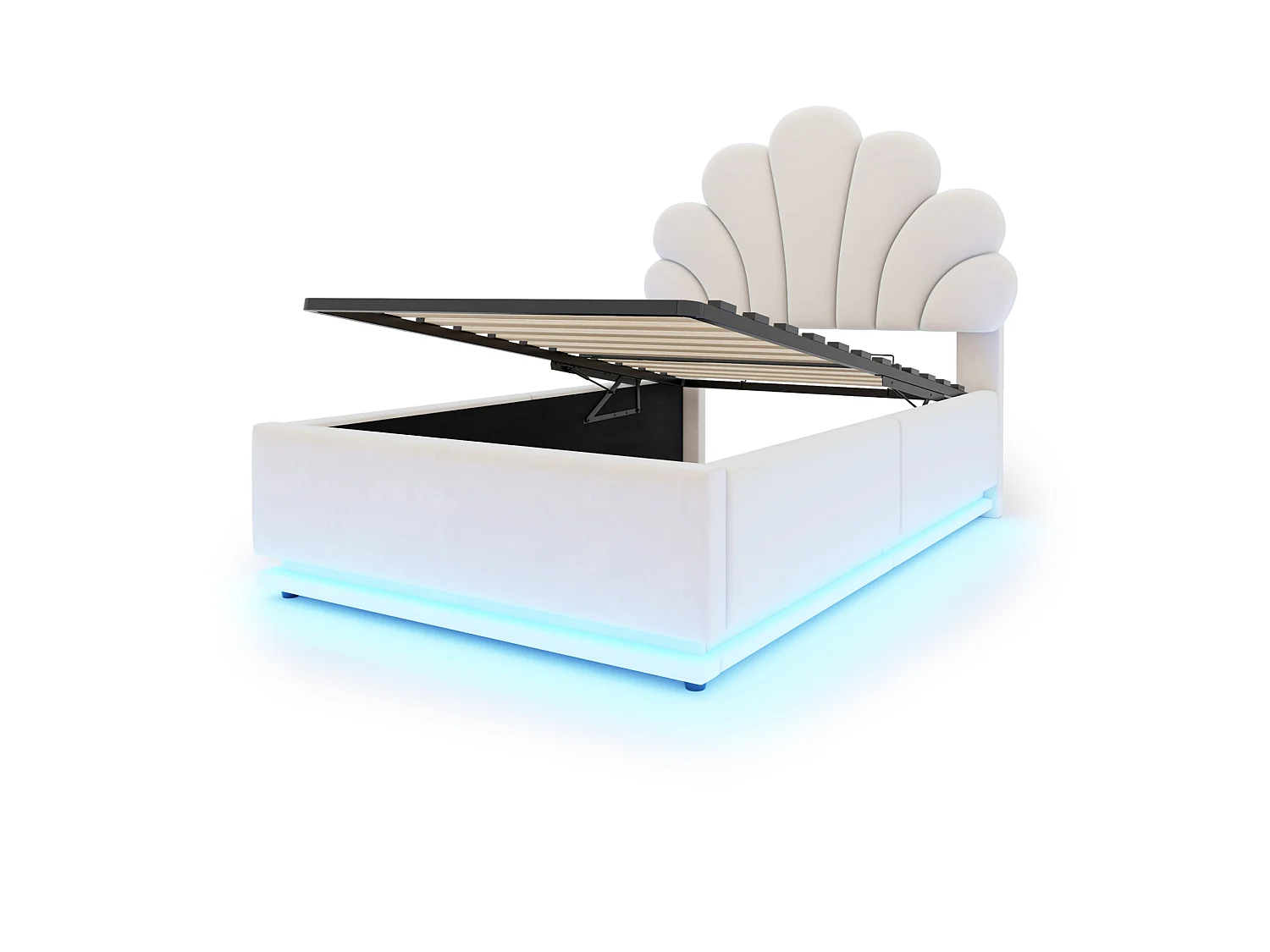 Lit coffre 90 x 200 cm en velours avec éclairage LED - Beige