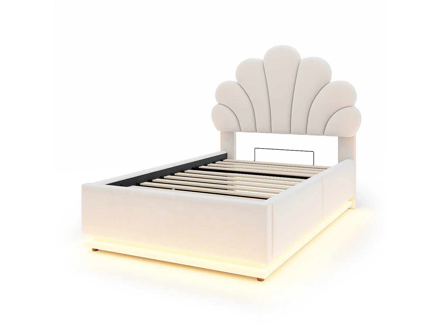 Lit coffre 90 x 200 cm en velours avec éclairage LED - Beige