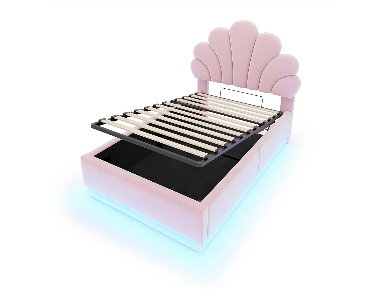 Lit coffre 90 x 200 cm en velours avec éclairage LED - Rose