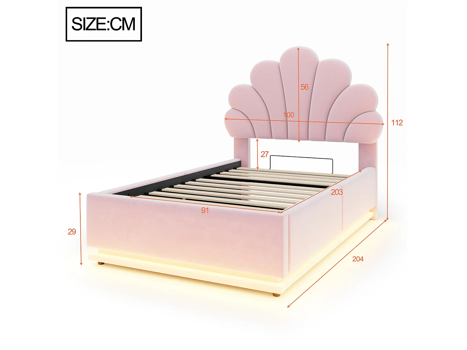 Lit coffre 90 x 200 cm en velours avec éclairage LED - Rose
