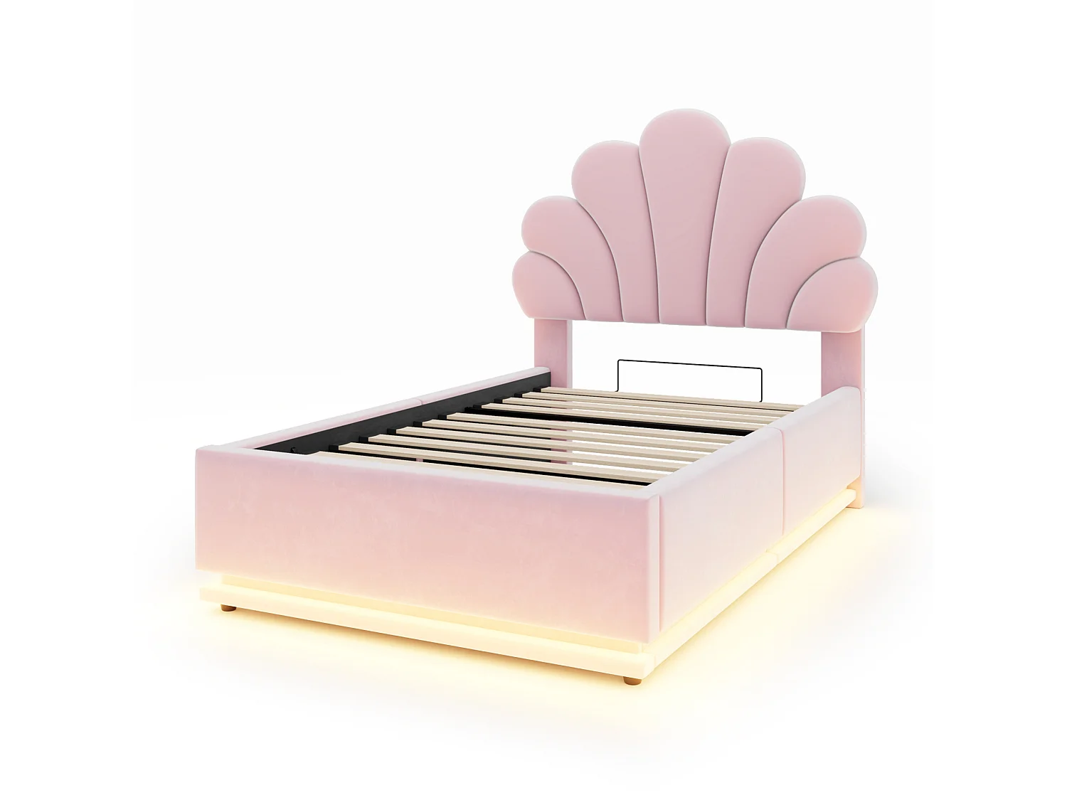 Lit coffre 90 x 200 cm en velours avec éclairage LED - Rose