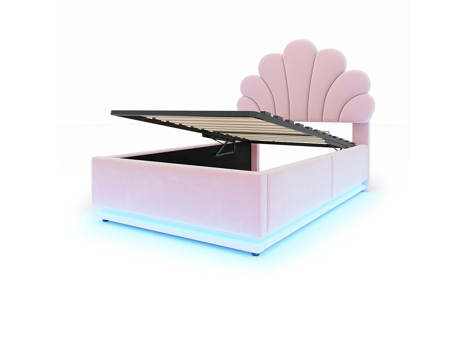 Lit coffre 90 x 200 cm en velours avec éclairage LED - Rose
