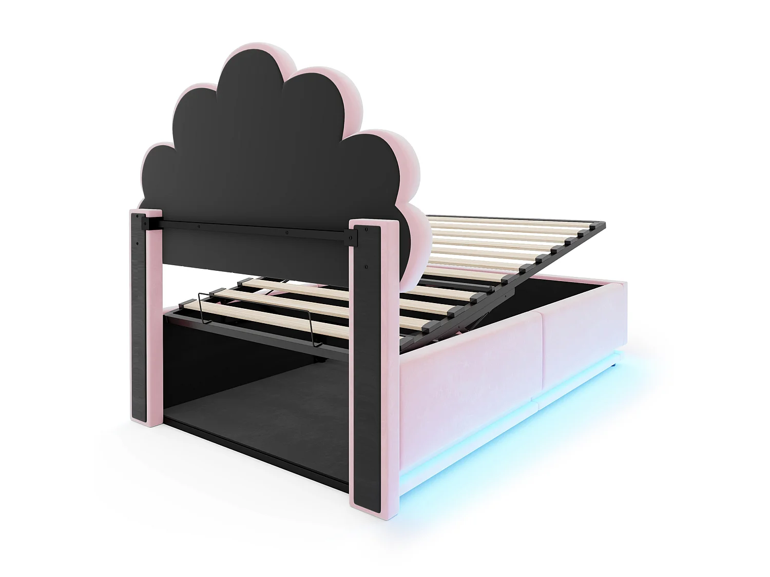 Lit coffre 90 x 200 cm en velours avec éclairage LED - Rose