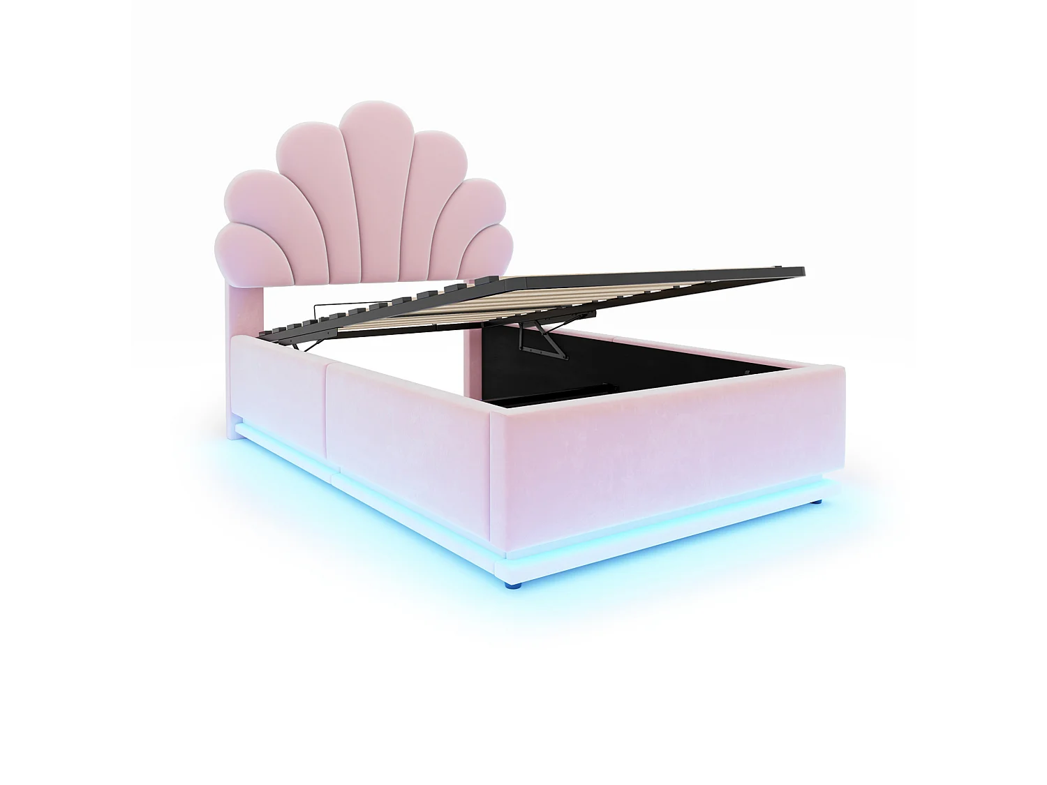Lit coffre 90 x 200 cm en velours avec éclairage LED - Rose