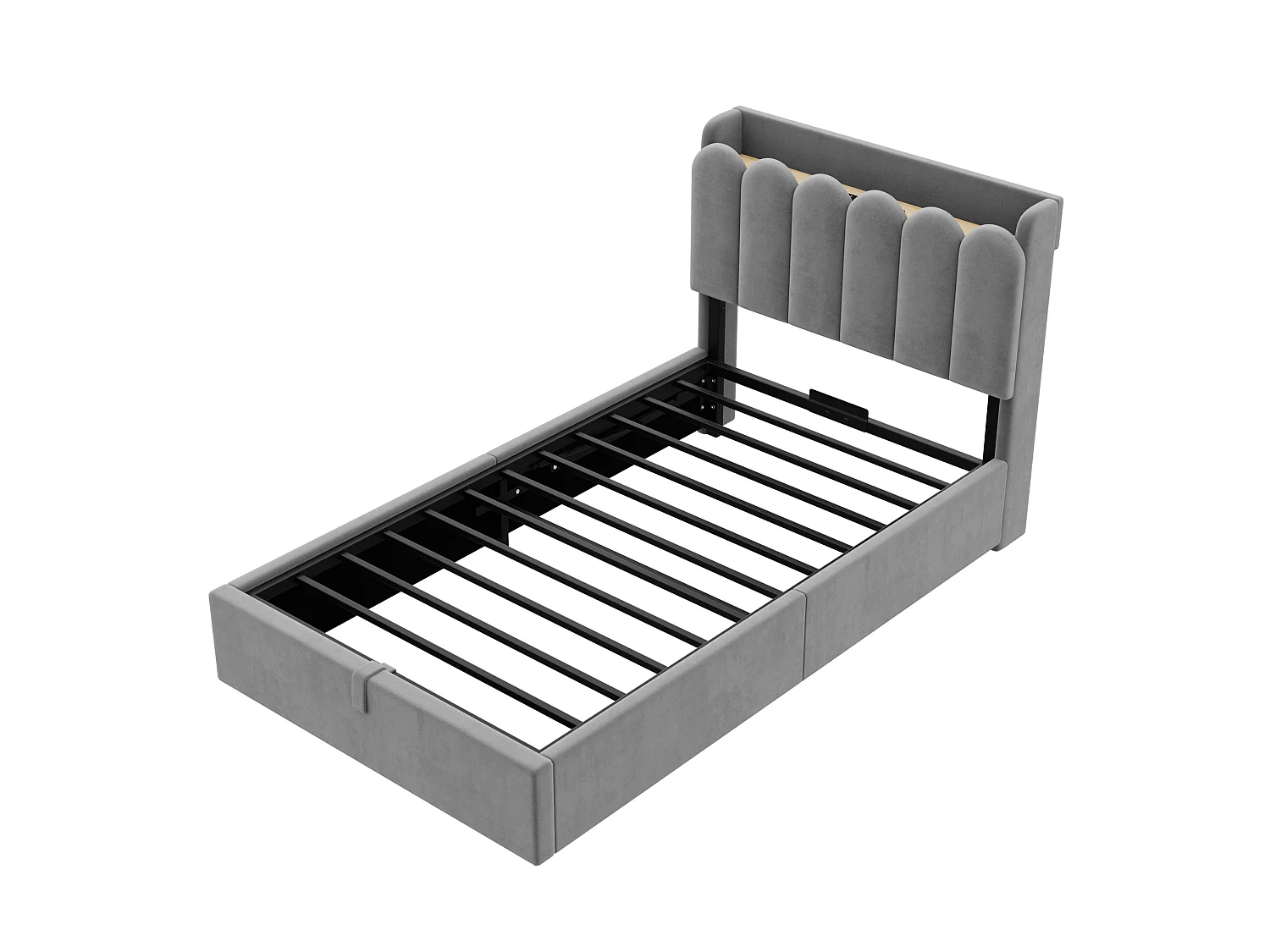 Lit coffre 90 x 200 cm en velours avec USB et Type-C - Lit enfant gris